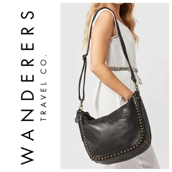Wanderers Travel Co Amalfi Studded Purse black leather